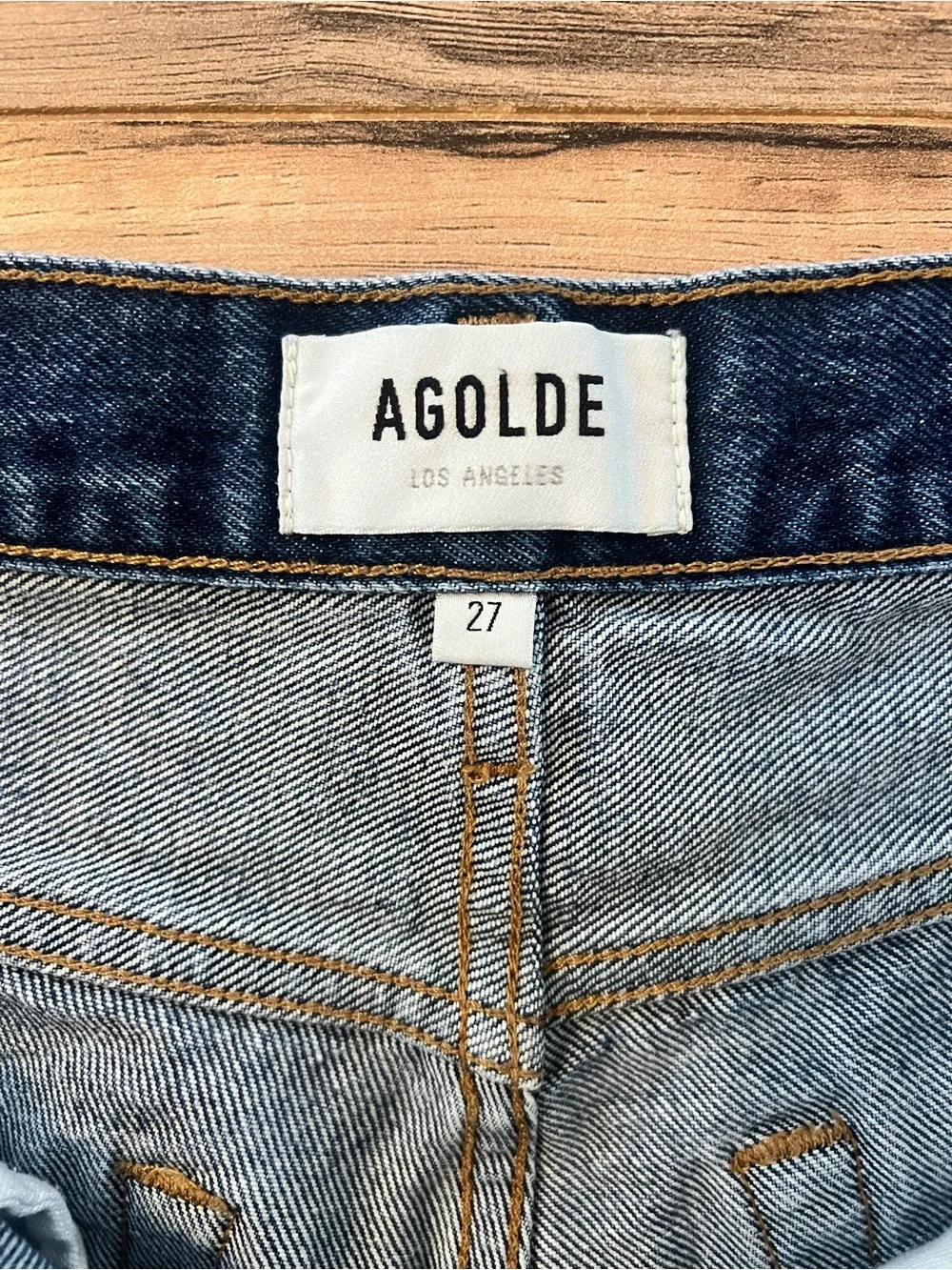 AGOLDE Parker Long High Rise Denim Shorts Size 27 Caution Wash Raw Hem A9010-137